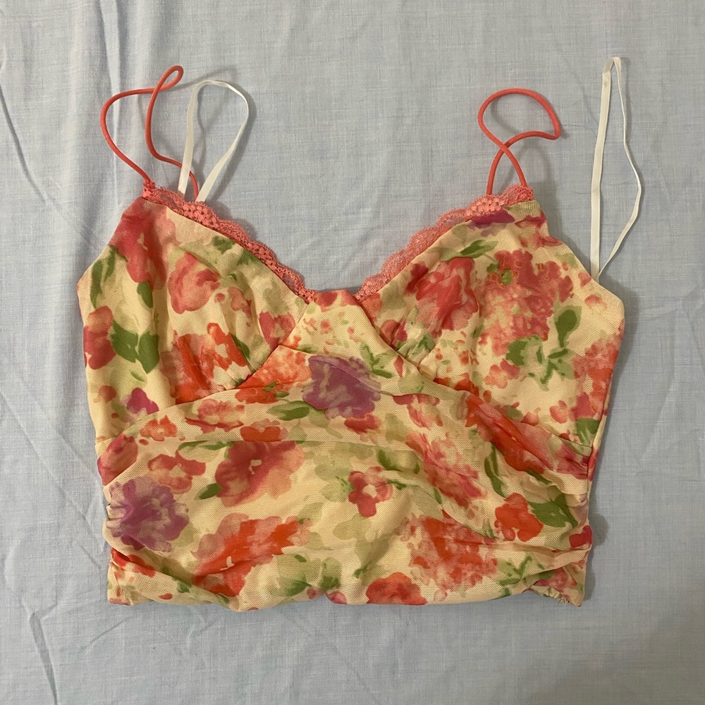 Princess Polly Floral Tank Top - Pink and Green